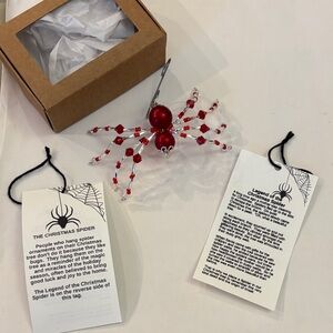 Hand made Red and White Beaded Christmas Spider Ornament